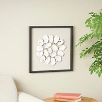 19" Cream, Beige & Black Handmade Abstract Circular Shell Wall Décor