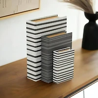 Black & White Stripe Faux Leather Faux Book Box with Striped Patterns Set 