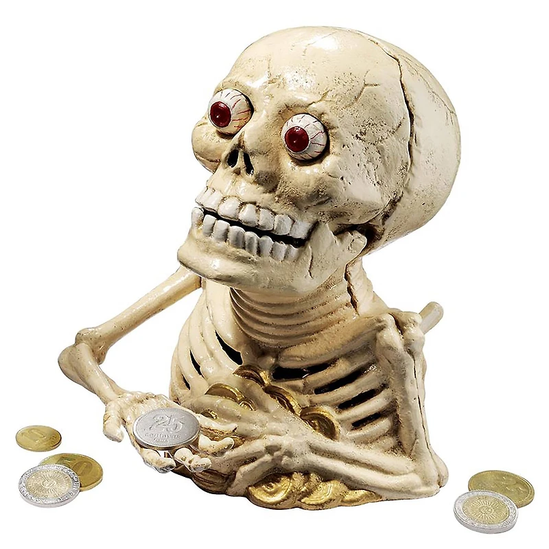 Design Toscano Bugged-Out Hungry Skeleton Cast Iron Mechanical Coin Bank
