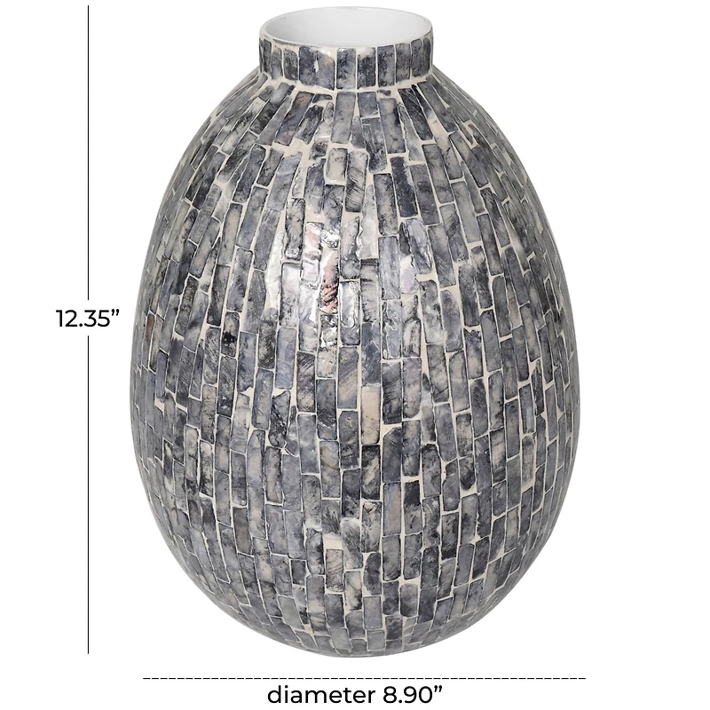 12" Gray Mother of Pearl Handmade Mosaic Inspired Vase