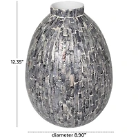 12" Gray Mother of Pearl Handmade Mosaic Inspired Vase