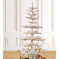 6ft. Pre-Lit Deluxe Flocked Pine Artificial Christmas Tree, Warm White LED Lights