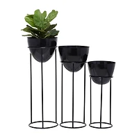 Set of 3 Black Iron Contemporary Planters, 13" x 13" x 13"
