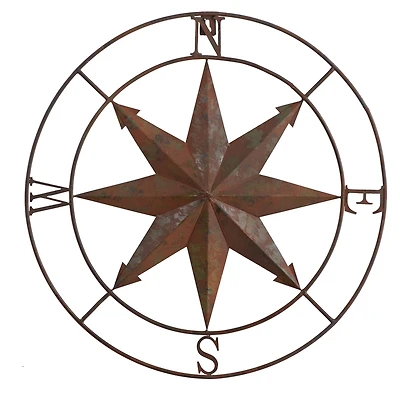 18" Rustic Nautical Metal Compass Wall Art Decor