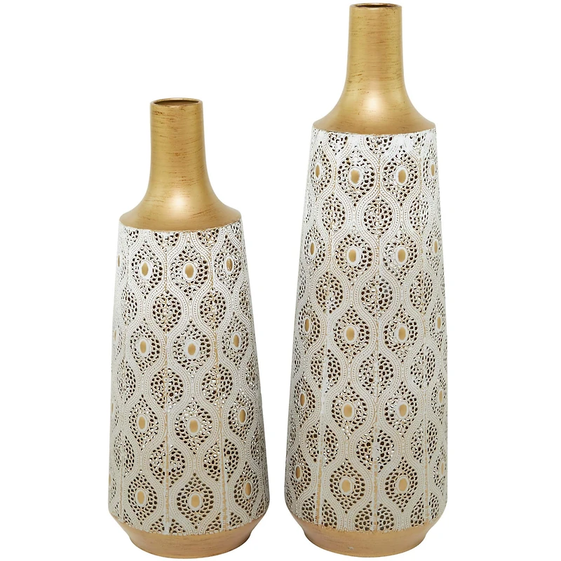 White Metal Vase with Diamond Pattern Set