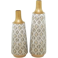 White Metal Vase with Diamond Pattern Set
