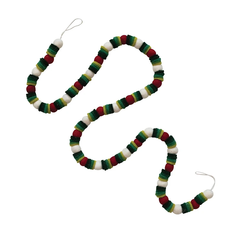 Hello Honey® 6ft. Red, Green & Cream Ball & Disc Handmade Wool Felt Garland