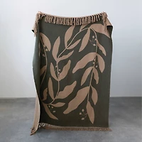 Hello Honey® Recycled Cotton Blend Printed Throw Blanket with Fringe, Green and Tan
