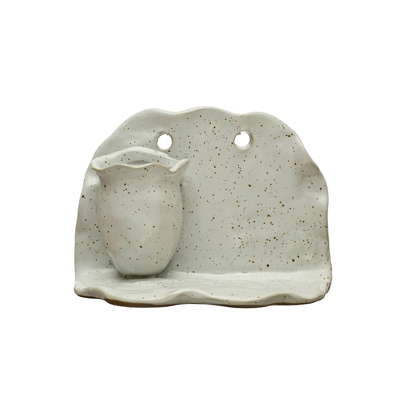 Hello Honey® 6.5" Ivory Stoneware Wall Shelf with Vase
