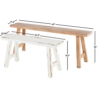 Wood Slim Distressed Bench Set