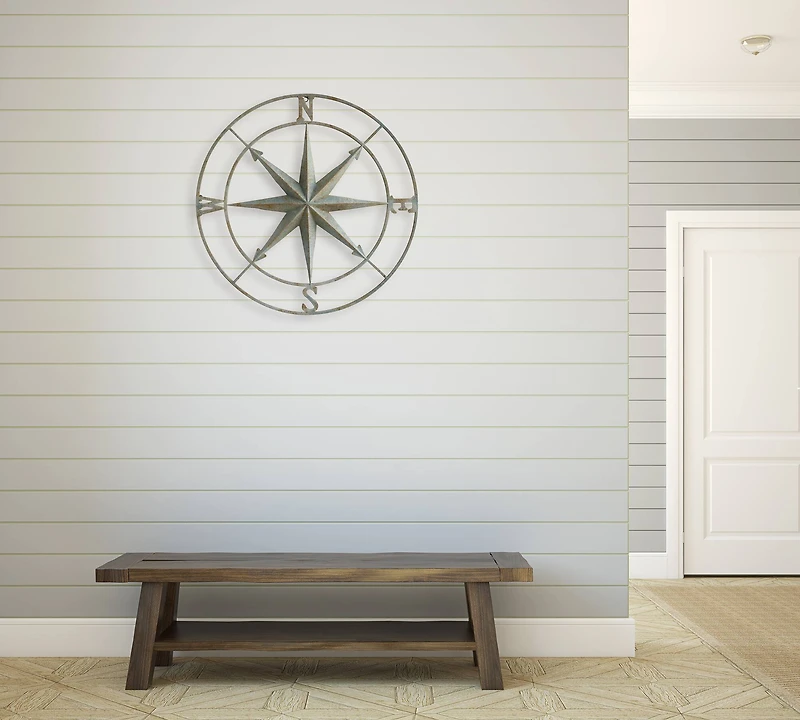 Hello Honey® Metal Compass Wall, Distressed Aqua