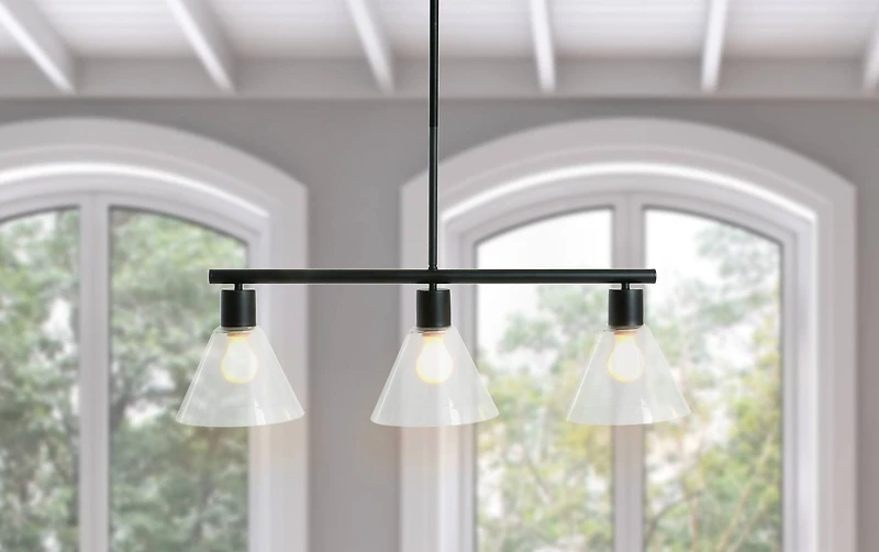 Hello Honey® 58.5" Modern Black Metal & Clear Glass Chandelier