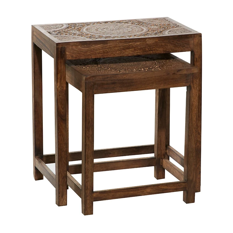 24" Brown Mango Wood Eclectic Accent Table