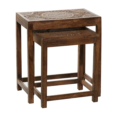 24" Brown Mango Wood Eclectic Accent Table