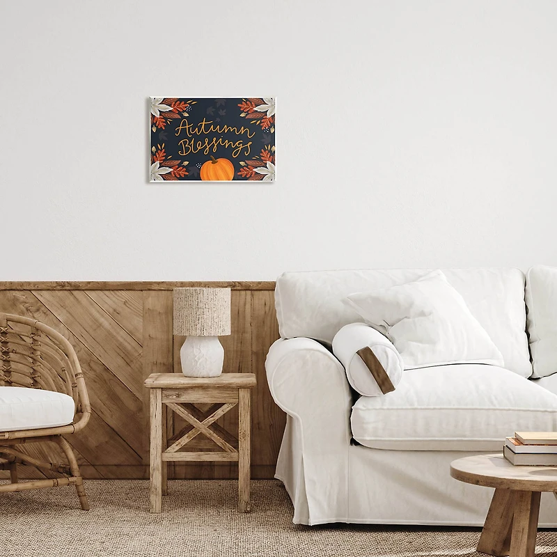 Stupell Industries Autumn Blessings Fall Leaves Pumpkin Wall Plaque Art