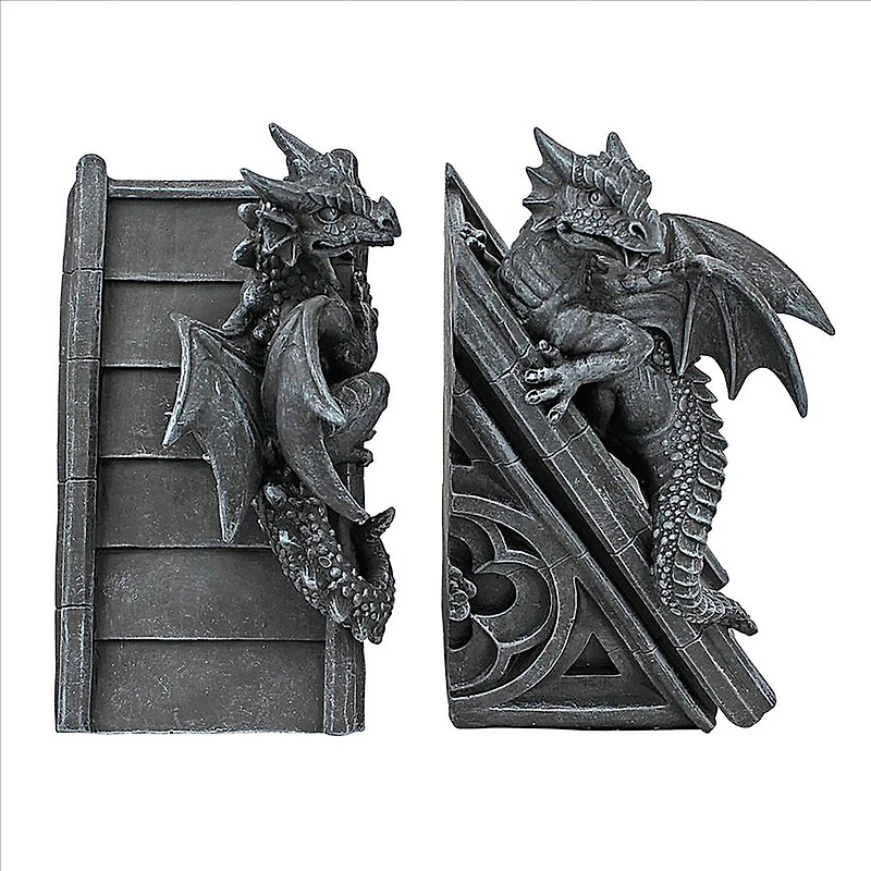 Design Toscano 8" Gothic Castle Dragons Sculptural Bookend Set