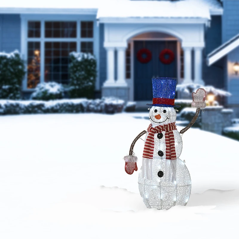 30" Pre-Lit Fabric Snowman