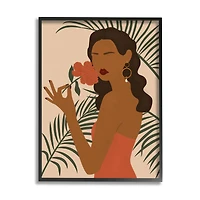 Stupell Industries Woman With Red Floral over Green Palm Leaves in Frame Wall Art