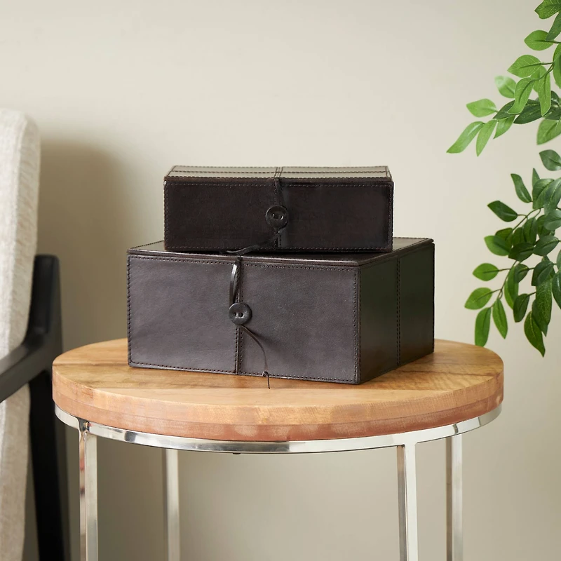 Leather Storage Box with Leather Loop Closure Set