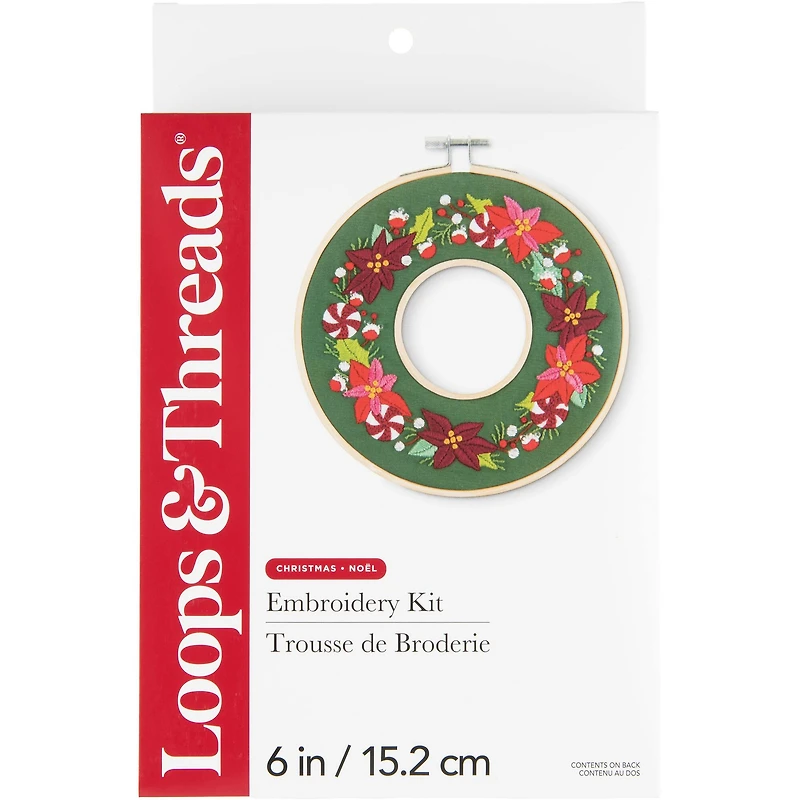 6" Poinsettia & Peppermint Wreath Embroidery Kit by Loops & Threads®