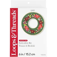 6" Poinsettia & Peppermint Wreath Embroidery Kit by Loops & Threads®