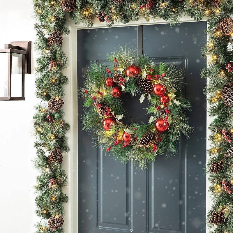 Glitzhome® 6ft. Pre-Lit Glittered Pinecones & Berries Christmas Garland, 2ct.