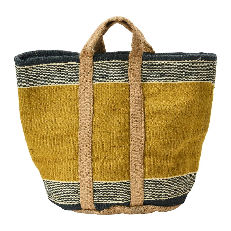 Hello Honey® 24" Mustard Striped Woven Jute Tote with Liner