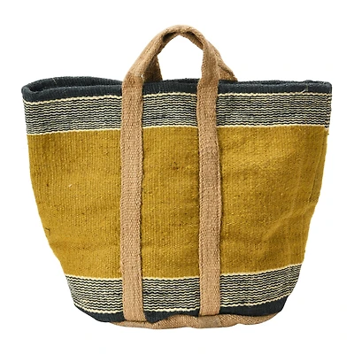 Hello Honey® 24" Mustard Striped Woven Jute Tote with Liner