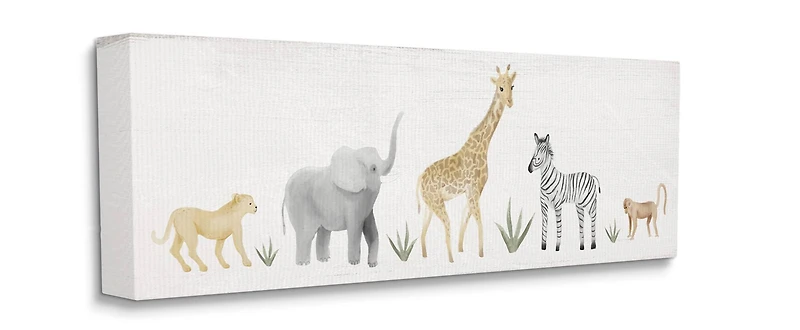 Stupell Industries Adorable Jungle Animals Wildlife Illustration Elephant Giraffe Canvas Wall Art