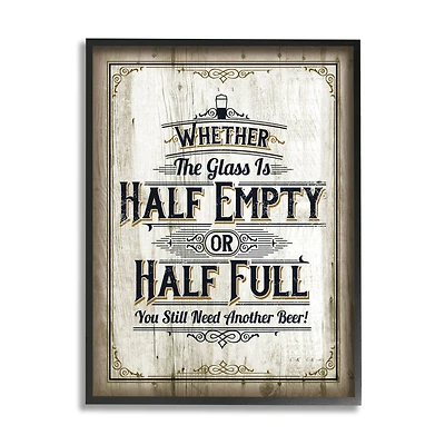 Stupell Industries Half Empty Beer Sign Bar Room Word Design Framed Wall Art