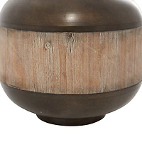 14" Brown Metal & Wood Rustic Jar