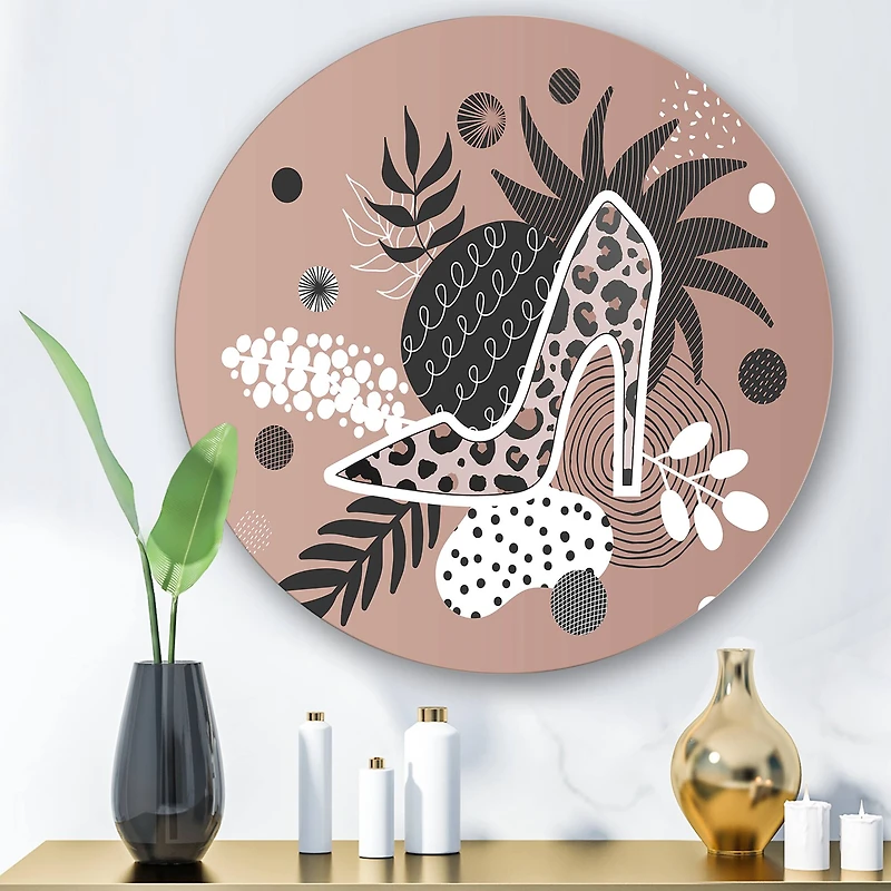 Designart - Leopard High-Heeled Shoes Tropical Leaves