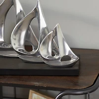 11" Silver Sail Boat Coastal Sculpture