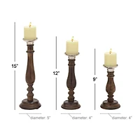 Dark Brown Mango Wood Traditional Candle Holder Set
