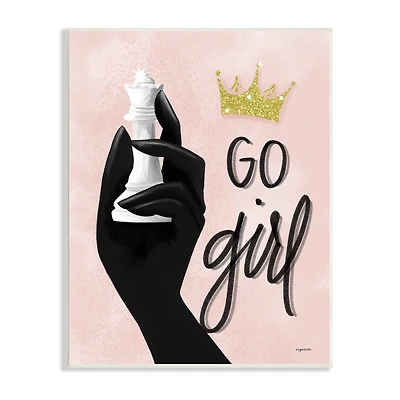 Stupell Industries Go Girl Phrase Sparkle Crown Queen Chess Piece Wall Plaque