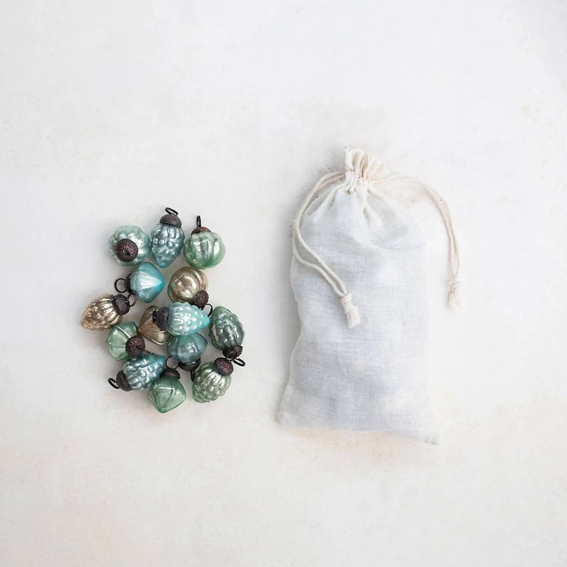 Hello Honey® 36 Pack 1" Gold, Green & Blue Embossed Mercury Glass Ornaments