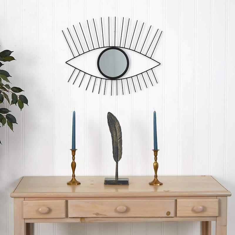 24" Black Metal Eye Wall Mirror