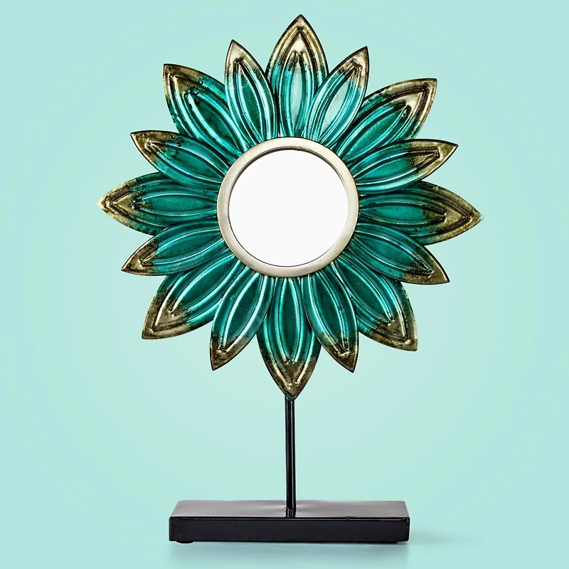 17.5" Turquoise Metal Flower Sculpture