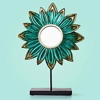 17.5" Turquoise Metal Flower Sculpture