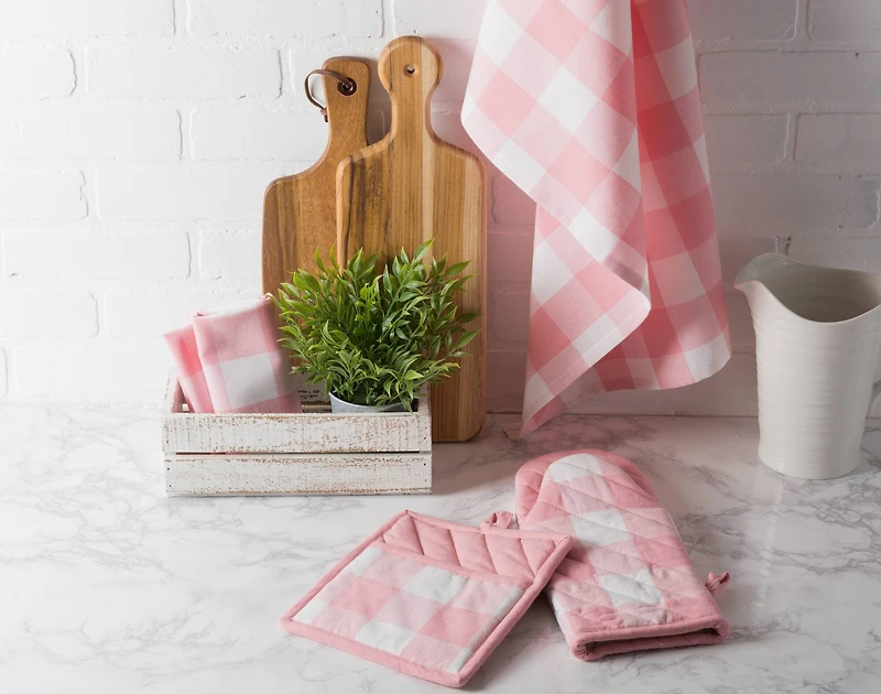 DII® Pink Buffalo Check Dishtowels, 3ct.