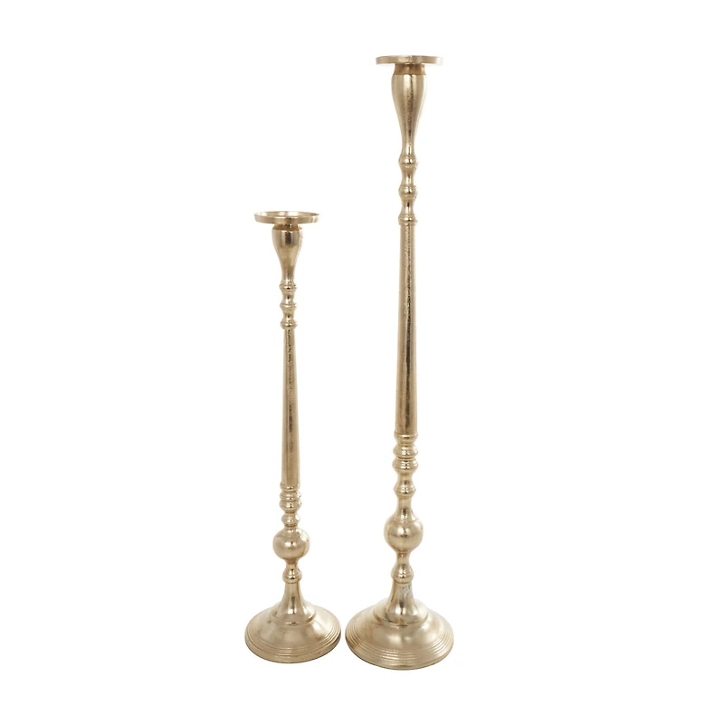 Gold Aluminum Tall Pillar Candle Holder Set