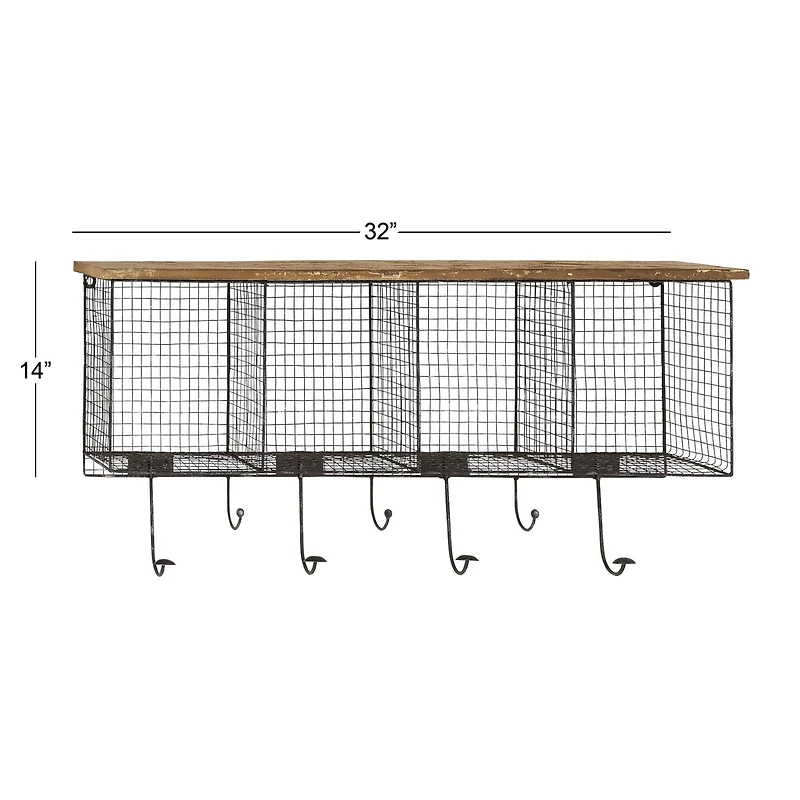 Black Iron Farmhouse Wall Hooks With Shelf