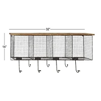 Black Iron Farmhouse Wall Hooks With Shelf