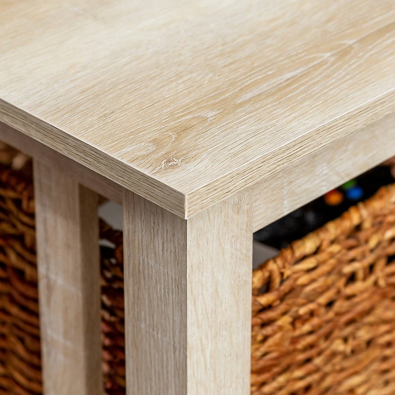 Walker Edison 40" White Oak Mission Storage Coffee Table with Baskets