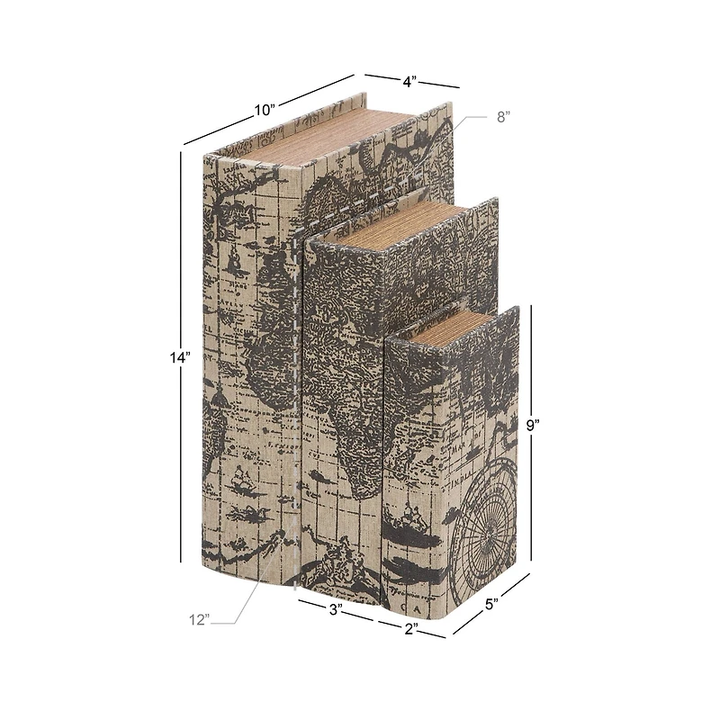 World Map Wooden Traditional Book Box Set