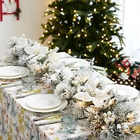 Glitzhome® 6ft. Pre-Lit Flocked Pine & White Poinsettia Christmas Garlands with Timers, 2ct.
