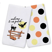 Retro Black Cat & Owl Welcome to Our Patch Tea Towel Set