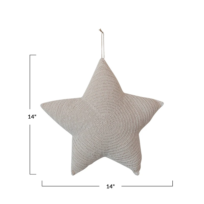 Hello Honey® 14" x 14" Crochet Hand-Woven Reclaimed Cotton Star-Shaped Pillow