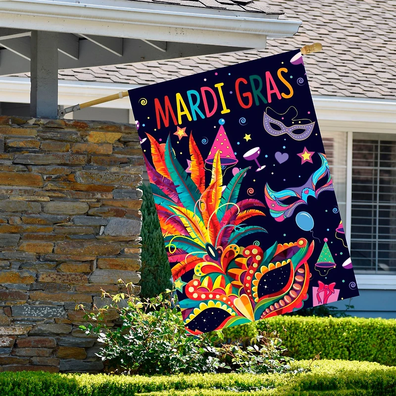 Mardi Gras Feathers and Masks Outdoor House Flag 40" x 28"