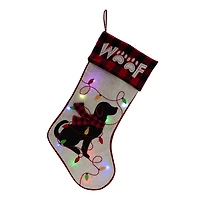Glitzhome® 21" LED Embroidered Dog Linen Christmas Stocking